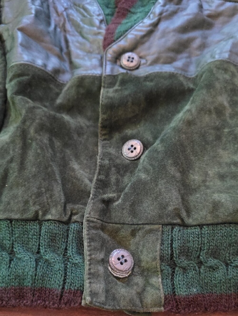 Saxony *Vintage* Green Leather & Knit Bomber Jacket✨️COOGI VIBES✨️ - Picture 5 of 13